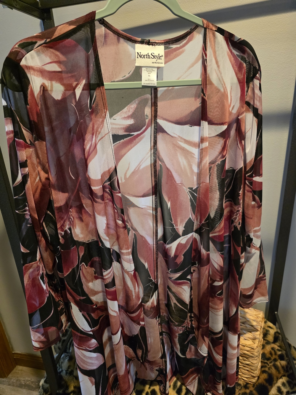 NorthStyle Pink & Black Floral Sheer Cardigan/Cover-Up